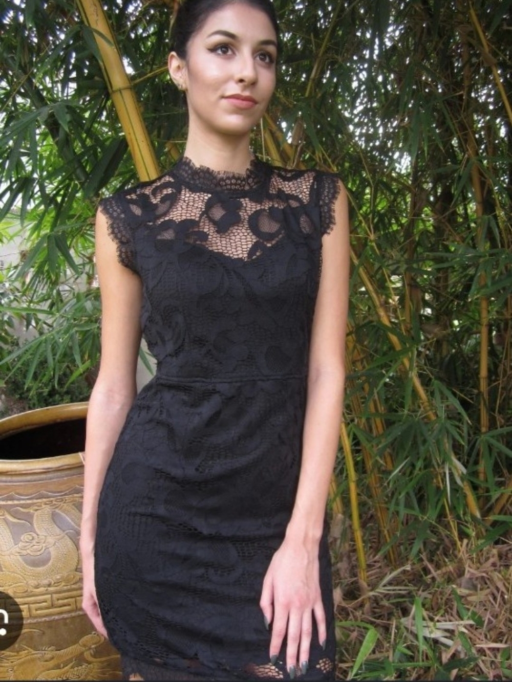 Sans Souci Black Lace Cap-Sleeve Mini Dress